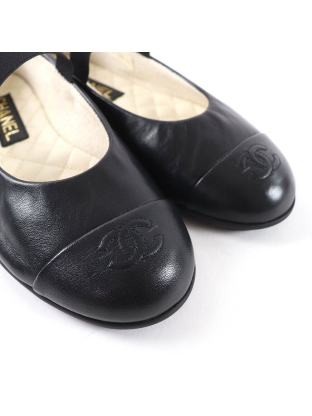 Chanel 25c Mary Jane CC Logo Leather Ballet Shoes Black - Picture 8 of 12